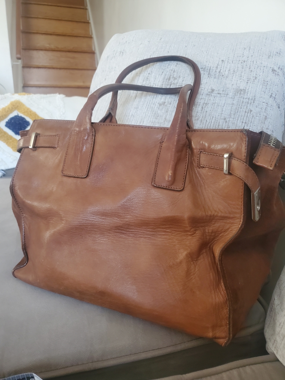 Florsheim Brown Leather Carryall Tote Bag Womens